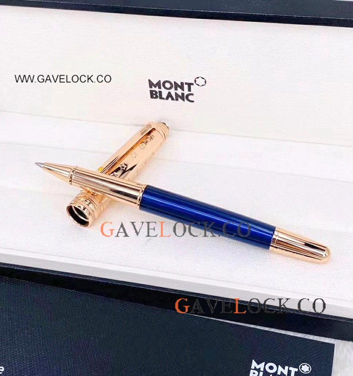 New! MontBlanc Petit Prince Rollerball Pen - Rose Gold And Blue
